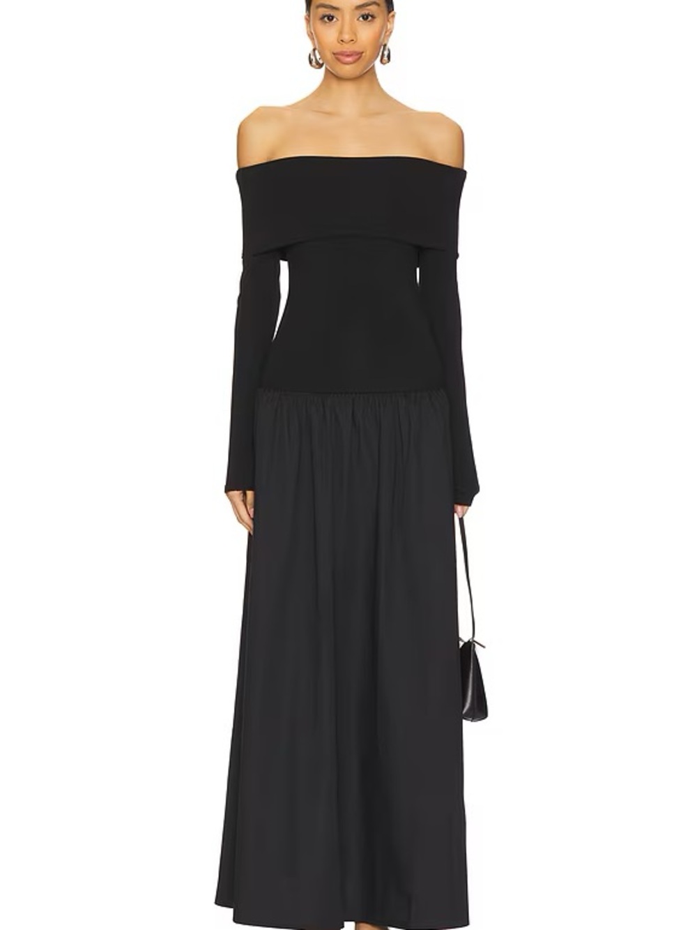 All The Ways - Off-Shoulder Black Maxi Dress with Long Sleeves